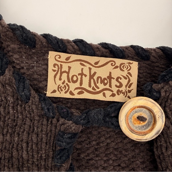 Hot Knots Brown Cotton Cardigan Sweater Cottagecore Boho Artsy Indie Slouchy OS - Picture 12 of 13